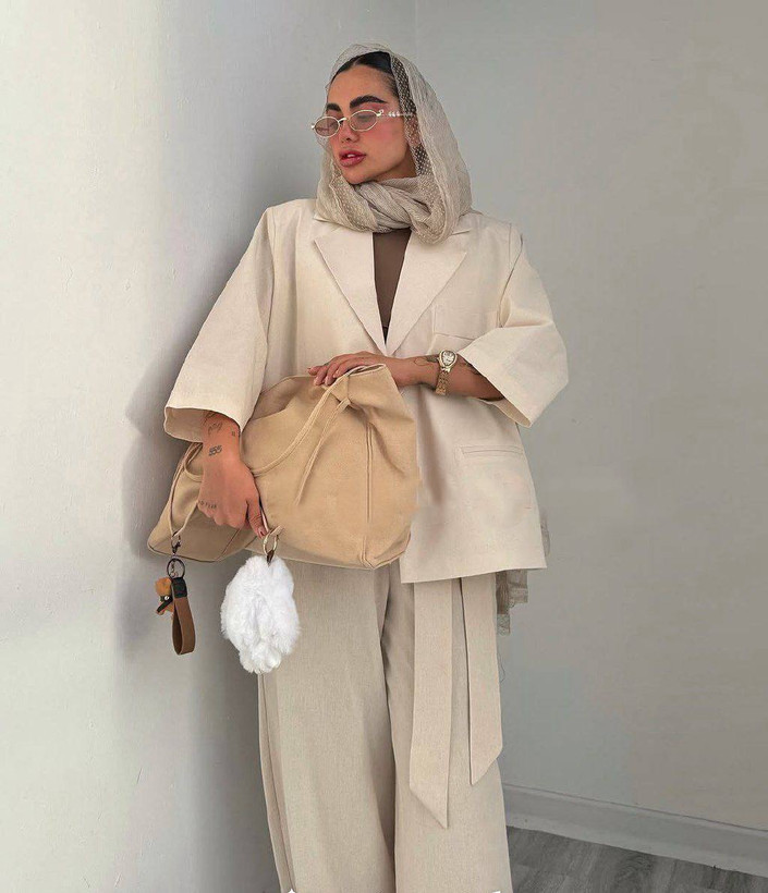 کت و شلوار باکسی زنانه جنس لینن