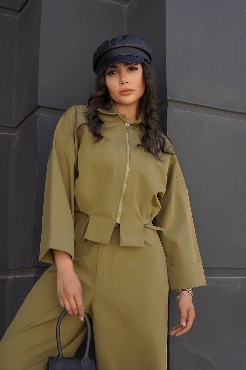 ست کت بامبر و شلوار زنانه گت دار پاییزه جنس کتان